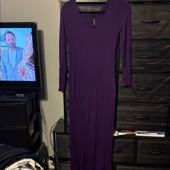 White Mark Deep Purple Long Sleeve Dress - Picture 1 of 1